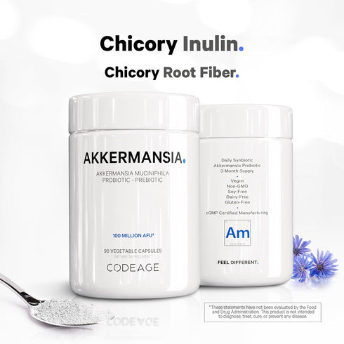 Codeage Akkermansia Muciniphila Probiotic Supplement - 3-Month Supply of Akkermansia Probiotic & Chicory Inulin - Daily Synbiotic Probiotic Chicor...