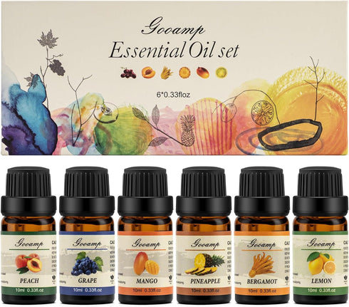 Essential Oils Set-Top 6 Organic Blends for Diffusers, Candle Making, Aromatherapy, Humidifiers, Gifts - Grape,Lemon,Mango,Bergamot,Plneapple,Peac...