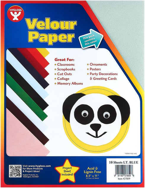 Hygloss Products Velour Paper Soft, Velvety Surface Works With Printers Light Blue, 8-1/2 x 11 Inches 10 sheets...
