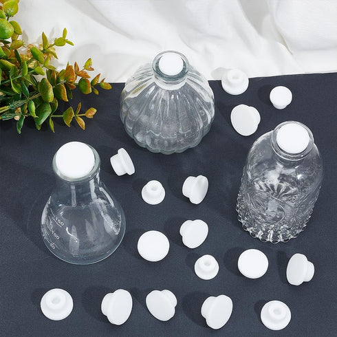 GORGECRAFT 20PCS 5 Sizes White Rubber Bottle Stopper Bottle Seal Plug Reusable Replacement Silicone Salt and Pepper Shaker Stopper Plug Cylinder P...