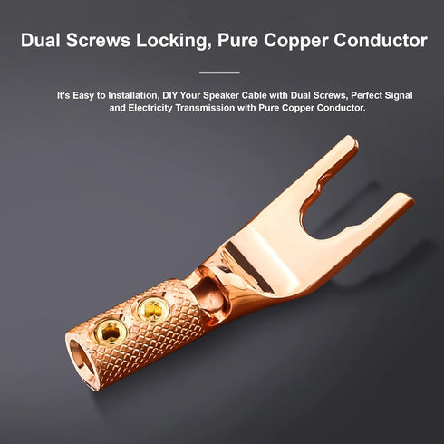 Speaker Spade Plug Connectors, Screw Locking Speaker Wire Connector with Allen Wrench+Heat Shrink Tubing, Fork Y Spade Lugs 45 Degree for Speaker ...