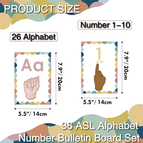 YIYDONG Sign Language Bulletin Board Letters - 36 ASL Alphabet Learning ABC Alphabet Poster Classroom Decor Cards Set Kindergarten/Primary School ...