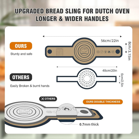 2PCS Silicone Bread Sling, Reusable Bread Baking Mat with Long Handles for Dutch Oven Liners, Non-Stick & Easy Clean Silicone Bread Mat(Circle 2)...