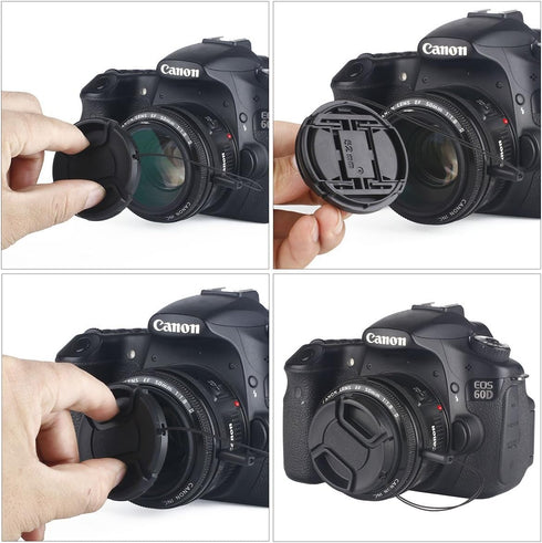 waka 3 Pack 55mm Center Pinch Lens Cap Cover with Tether for Nikon D3500 D3400 D5600 D7500 with AF-P 18-55mm f/3.5-5.6G VR Kit Lens & Other 55mm T...