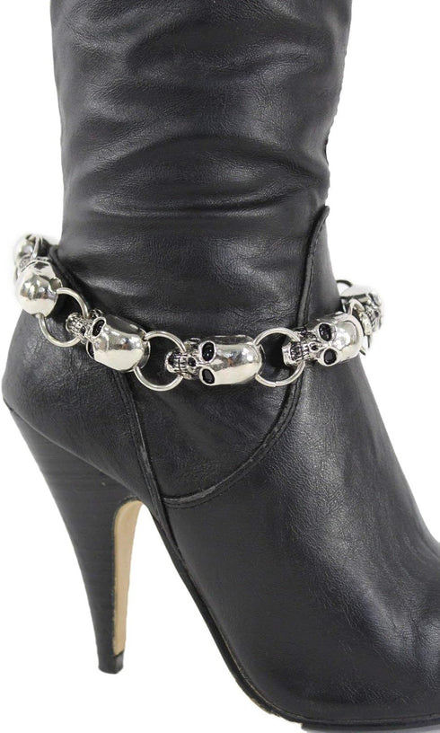 TFJ Women Boot Bracelet Chains Bling Metal Skeleton Skulls Western Fashion Anklet Shoe Charm Silver...