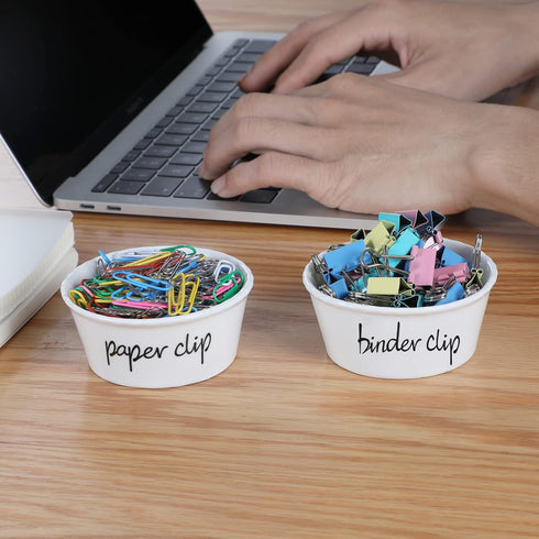 ONTUBE Ceramic Paper Clip Holder and Binder Clip Holder Set (White)...
