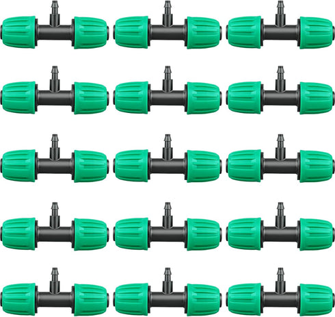 Drip Irrigation Fittings, 15 Pcs Lock Barbed Tee for 1/2 to 1/4 Inch Vinyl Tubing, Drip Line Parts 3-Way Tees Irrigation Connectors for Drip Sprin...