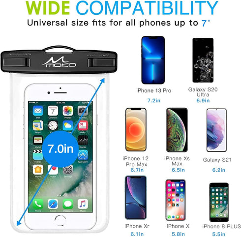 MoKo Waterproof Phone Pouch 2Pack, Underwater Phone Case Dry Bag with Lanyard Compatible with iPhone 14 13 12 11 Pro Max X/Xr/Xs Max/SE 3, Samsung...