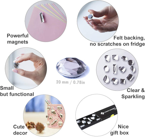 Clear Fridge Magnets 12-Pack – Elegant Gem Magnets – Aesthetic Magnetic Diamonds...