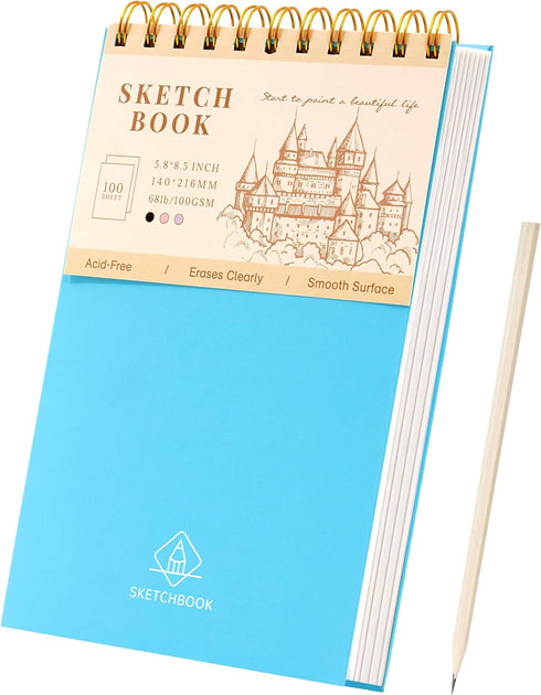 Sketchbook for Drawing Top Spiral Bound Sketch Pad for Kids 5.5" x 8.5" Hardcover Sketch Book(68lb/100gsm) Small Artist Drawing Blank Paper Notebo...