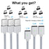 Magnetic Charging Cable 3A Fast Charging(3 Pack,3.3/6.6/6.6ft) 3 in 1 Magnetic Phone Charger with LED Light, Nylon Braided, for Lightning/USB-C/Mi...