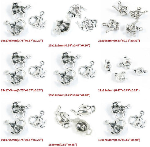 29 Pieces Antique Silver Tone Jewelry Making Charms Teapot Tea Kettle Pot Wine...