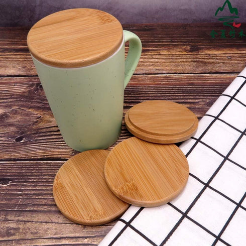 Pack of 4 Bamboo Cup Cover Wooden Coffee Mug, Wooden Tea Glass Drink Cup Lid Set...