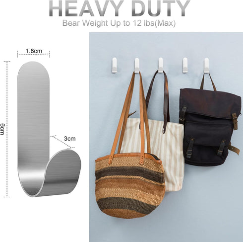 Self Adhesive Towel Hooks, 304 Stainless Steel Heavy Duty Shower Hook for Bathroom, Kitchen, Living Room and Hotel to Hang Towels, Keys, Bags and ...