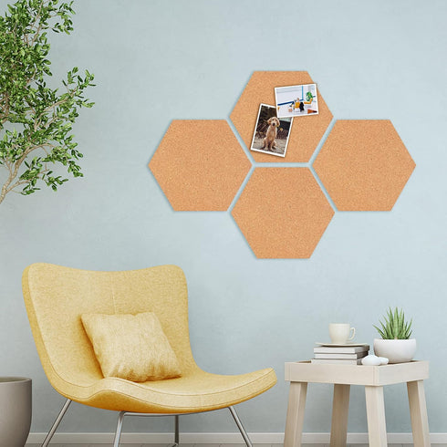Hexagon Cork Board Tiles Bulletin Board, 1/2" Thick Small Cork Boards for Walls, Self-Adhesive Cork Tiles for Home Office Decor, School Message Bo...