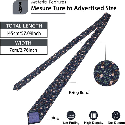 Mantieqingway Ties for Men, 2.76'' Cotton Floral Tie Men's Neckties for Weddings Groomsmens Dances Party Valentine's Day...