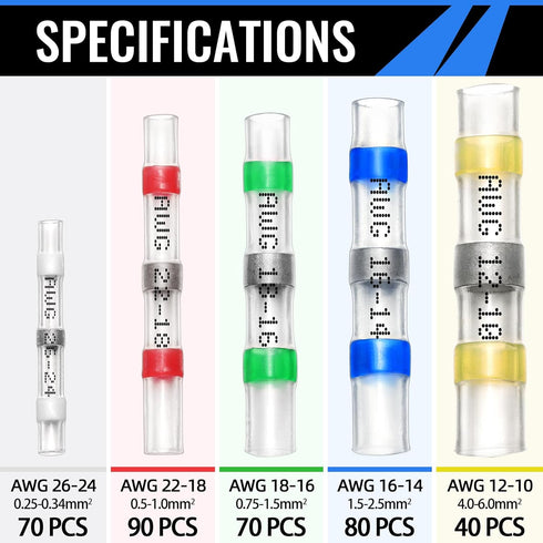 350PCS Solder Seal Wire Connectors, Self Soldering Heat Shrink Butt Connector Solder Sleeve Waterproof Insulated Electrical Butt Splice Wire Termi...