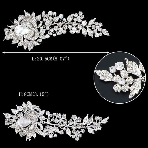 EVER FAITH Rhinestone Crystal 8 Inch Elegant Bridal Rose Flower Bud Brooch Clear Silver-Tone...