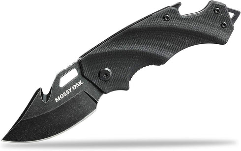 Mossy Oak Mini Folding Pocket Knife, 2.5-inch Stainless Steel Drop Point Blade - G10 Handle EDC Multifunction Tool with Bottle Opener and Glass Br...