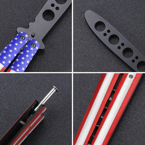 GOOD WORKER Butterfly Trainer – American Patriot Balisong – Practice Butterfly Knife – Butterfly Knives NOT Real NOT Sharp Blade – USA Flag Dull T...