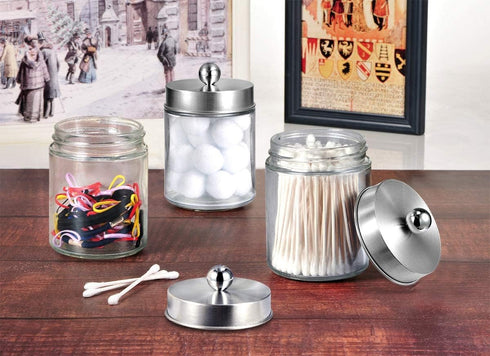 Amolliar Apothecary Jars Bathroom Vanity Organizer -Countertop Canister Jar with Storage Lid - Qtip Dispenser Holder Glass for Qtips,Cotton Swabs,...