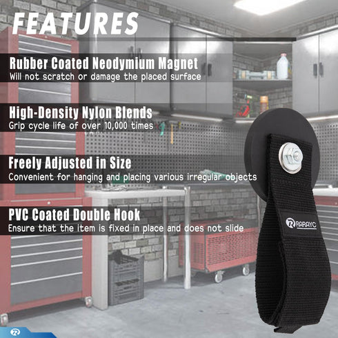 Heavy Duty Magnetic Tool Holder - Super-Strong Magnetic Storage Hooks - Versatile Magnetic Strap and Hanger for Garage Organization...