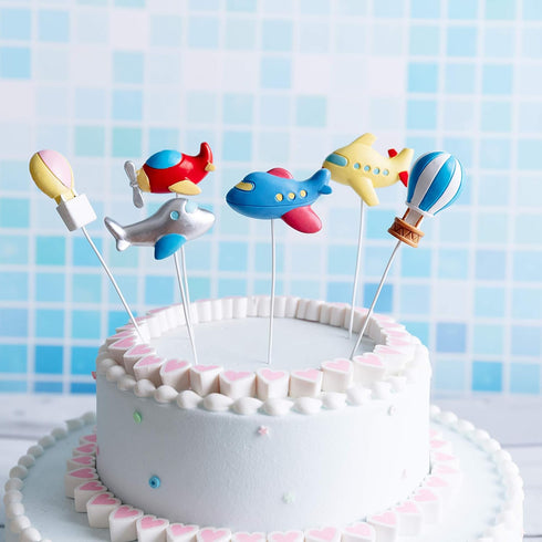 Ercadio 6 Pack Airplane Cake Toppers 2D Hot Air Balloons Cake Picks Baby Shower Boys Girls Birthday Party Cake Decorations Supplies...