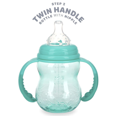 Nuby 3 in 1 Baby Bottle to Training Sippy Cup - 8 Oz Toddler Cups Spill Proof with Soft Spout, Nipple & Removable Grip Handles - Dishwasher Safe (...