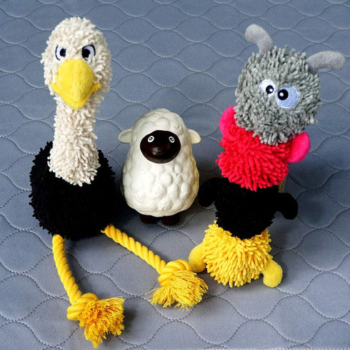 rocket & rex 3-Pack Dog Chew Toy Gift Set | Rope Toy, Rubber Squeaker Toy and Plush Toy with Ball | Puppies, Small to Medium Breeds | Safe & Non-T...