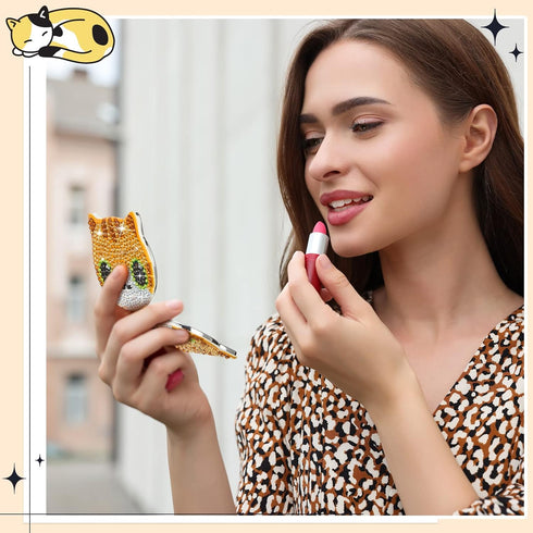 Marsui 4 Pcs Diamond Painting Compact Mirror DIY Pocket Mirror with Diamond Art Cover Portable Magnifying Folding Purse Mirror Diamond Art Kits fo...
