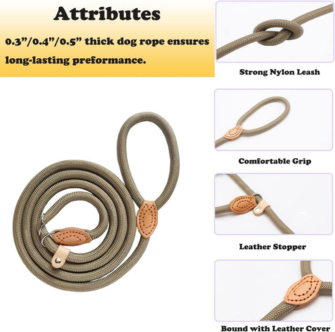 Dog Leash Slip Lead and Snap Hook Leash, Adjustable Heavy Duty 1/2" x 6 FT Braided Rope Durable No Pull Pet Strong Training Traffic Walking Lead L...