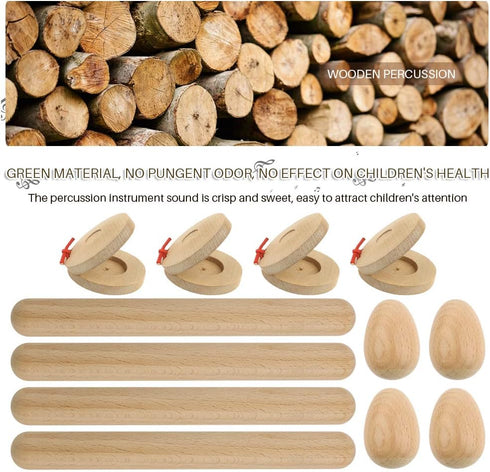 12PCS Wood Hand Percussion Shakers Musical Instruments for Kids Toddler Natural Wooden Percussion Toy Set for Gift, 4PCS Egg Shakers,4PCS Musical ...
