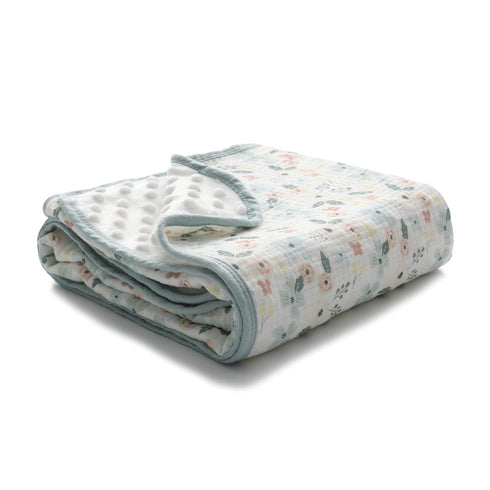 Baby Blanket for Unisex Boys Girls Nursery Minky Blankets with Muslin Cotton Front Dotted Fleece Backing Double Layer Bed Throws Pattern Blue Flor...