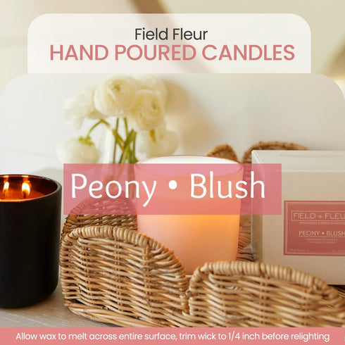 FIELD FLEUR Peony Blush Scented Candle – Luxury 12oz Soy Wax, 2-Wick Handwoven Glass Jar, Sandalwood,Pink Peppercorn with Rose Blooms & Jasmine– S...