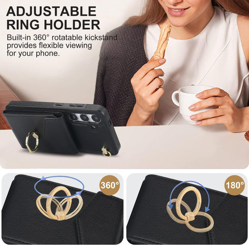 Asuwish Phone Case for Samsung Galaxy S24 Plus S24+ 5G Wallet Cover with Tempered Glass Screen Protector and RFID Blocking Ring Credit Card Holder...