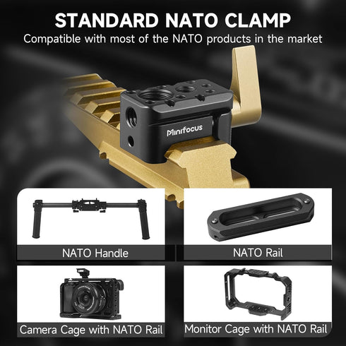 NATO Clamp, NATO Rail Lock Clamp Quick Release with 1/4" 3/8" ARRI Thread, Standard NATO Clamp for Camera Cage Friction Arm Ballhead Cold Shoe Mon...