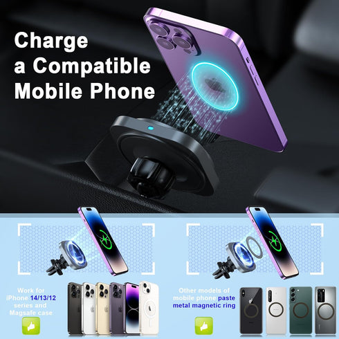 OHLPRO Magnetic Car Wireless Charger for MagSafe Car Mount iPhone 15/14/13/12 Series,Phone Holder Adjustable Telescoping Arm [Military-Grade Sucti...