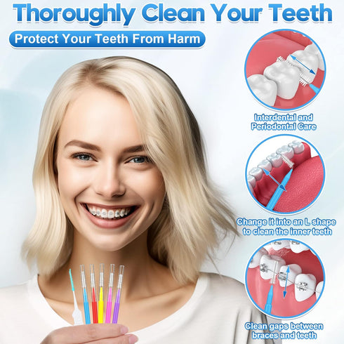 300 Pcs Interdental Brushes for Braces, 6 Size Soft and Bendable Braces Brush for Cleaning, Toothpick Dental Tooth Flossing Head Oral Dental Hygie...