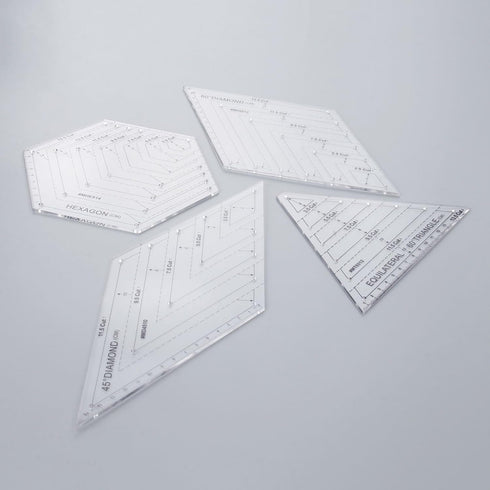 Yetaha 4PCS Quilting Rulers, 60 Degree Equilateral Triangle and Rhombus, 45 Degree Rhombus, Hexagon Shape Templates Transparent Patchwork Sewing C...
