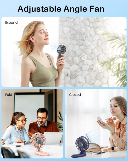 Small Portable Fan Handheld and Rechargeable: Pink Mini Hand Fans 4 Speeds Adjustable Cool Air Wind Multi angle Folding Battery Operated USB Power...