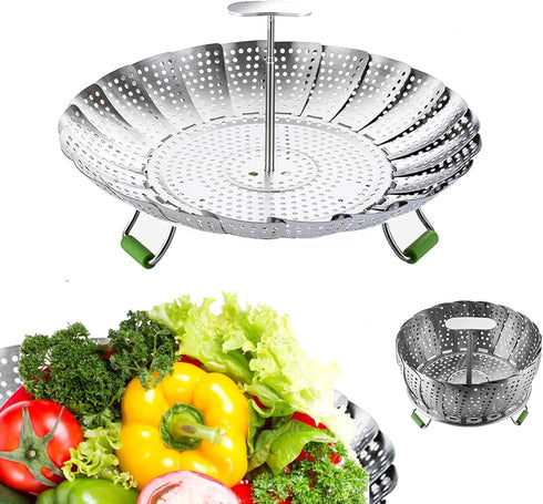 Steamer Basket Stainless Steel Veggie Steamer Basket for Cooking Folding Food Steamer Insert Steaming Basket Adjustable Expandable to fit Various ...