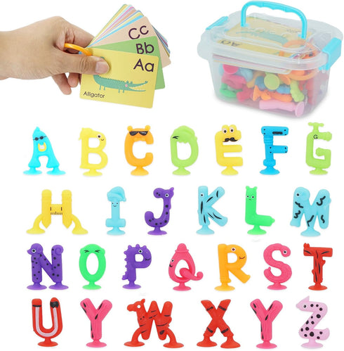 Alphabet Letters Learning Suction Toys: ABC Silicone Baby Bath Toys, Bathtub/Windows/Car/Travel Toys for Toddlers 1-3, Preschool Educational Monte...