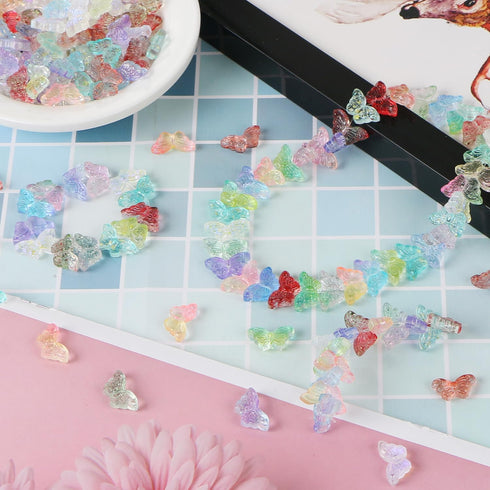 120 Pcs Glass Butterfly Beads for Jewelry Making, EVERMARKET Crystal Butterfly Bracelets Beads Bulk, 15mm Cute Gradient Butterflies Loose Beads Ch...