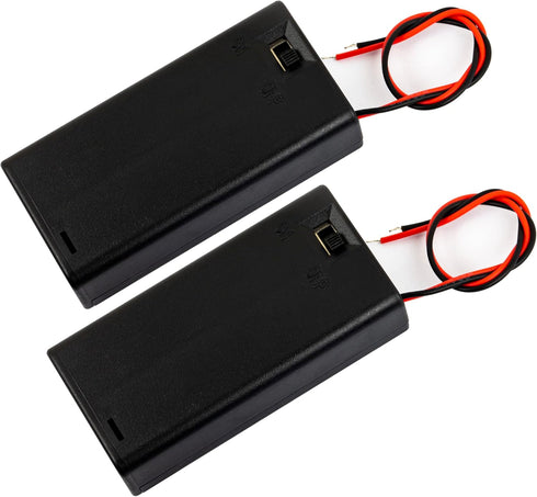 whiteeeen 2pcs 2 AA Battery Box Case with Switch Cover Black Plastic Cell Holder Spring Clip Wire Leads (2X 1.5V, Total 3V)...