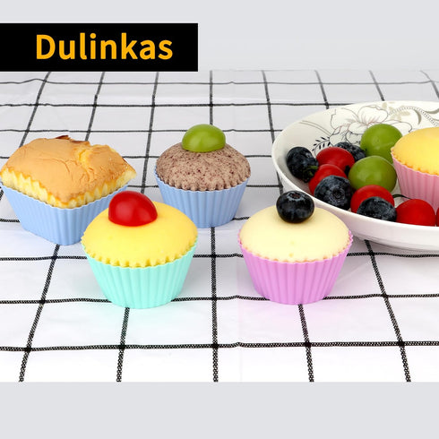 24 pcs Silicone Cupcake Baking Cups Dulinkas Reusable Cupcake Liners Non-Stick Baking Muffin Liners Mold Pastry Cake Molds 3 Shapes Multicolor for...