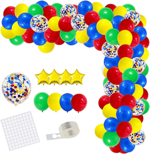 Red Blue Yellow Green Balloon Garland Kit, 121PCS Red Green Blue Yellow Balloons for Toy Video Game Transportation Robot Street Spider Hero Birthd...
