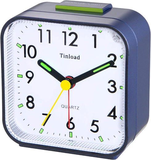 Small Battery Operated Analog Alarm Clock Silent Non Ticking, Ascending Beep Sounds, Snooze,Light Functions (Blue)...