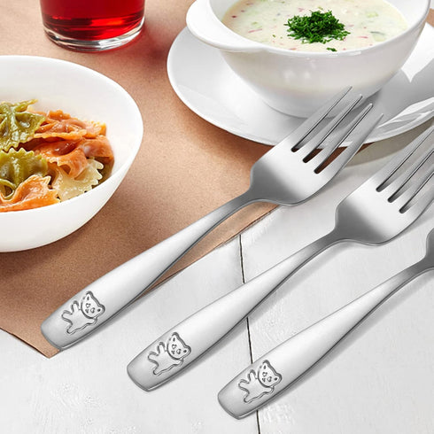 Pimoys 9-Piece Toddler Silverware Set - Stainless Steel Kids Forks & Spoons, Dishwasher Safe...