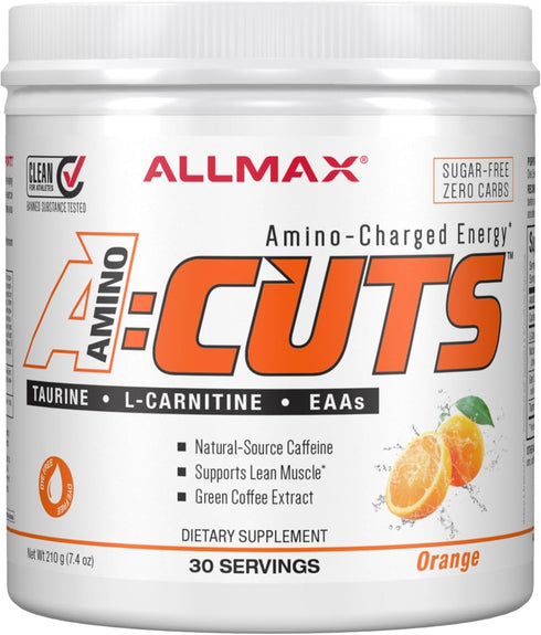 ALLMAX Nutrition AMINOCUTS (ACUTS), Amino-Charged Energy Drink with Taurine, L-Carnitine, Green Coffee Bean Extract, Orange, 30 Servings...