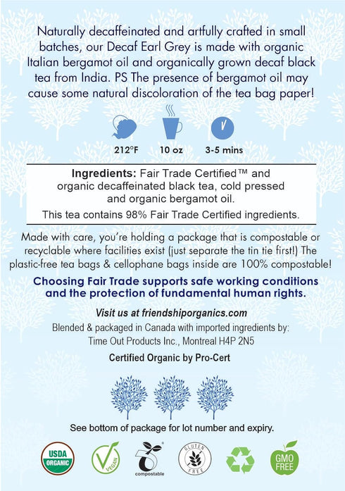 Friendship Organics Decaf Earl Grey Tea Bags, Organic and Fair Trade 36 Count...